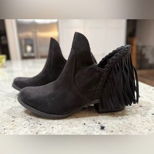 Not Rated Black faux Suede Fringe Ankle Booties “NEW”